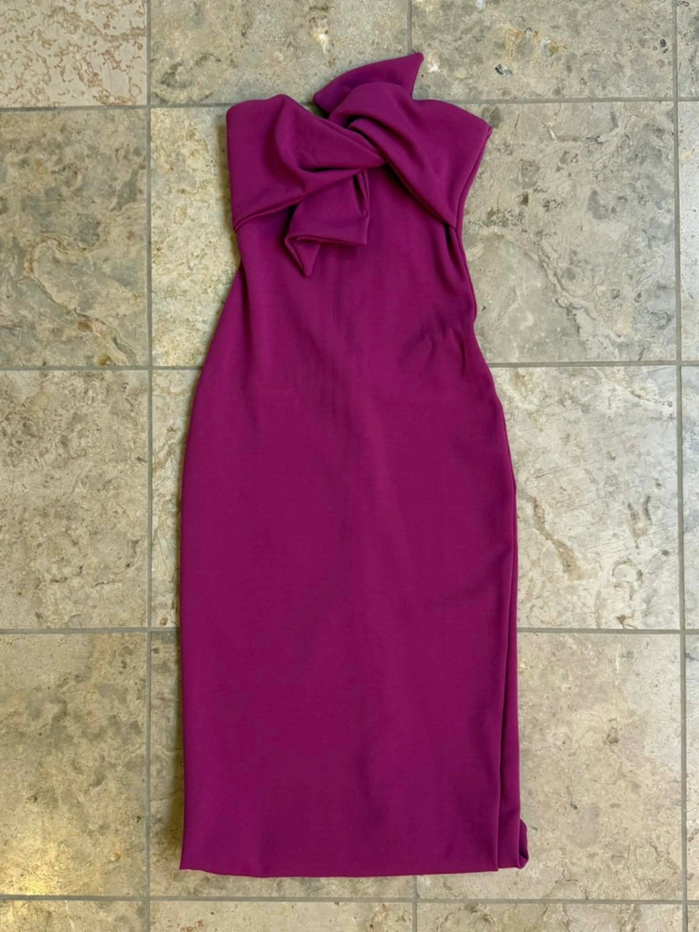 Topshop Strapless Midi Dress with Statement Bow in Magenta - Picture 2 of 3